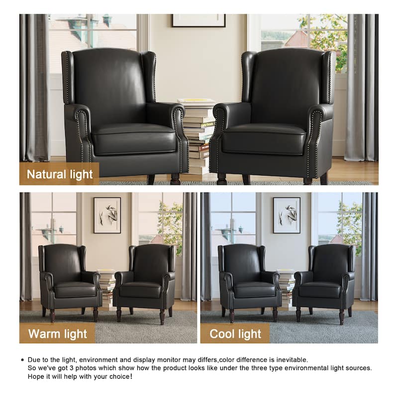 Upholstered Nailhead Trim Armchair Wingback Accent Chairs Set of 2