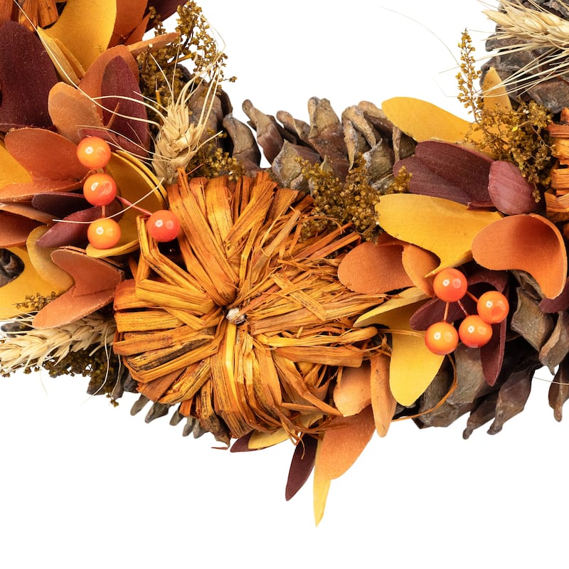 Mini Pumpkins and Berries Autumn Harvest Wreath - 13" - Unlit