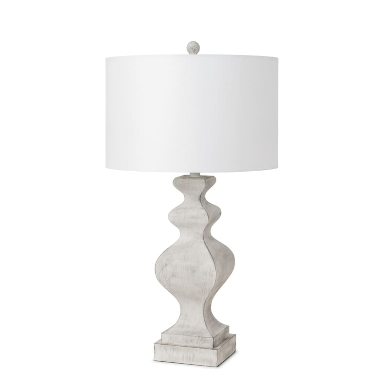 HomeRoots Set of Two 30" Distressed White Table Lamp USB With White Cone Shade - 16' X '30' X '16