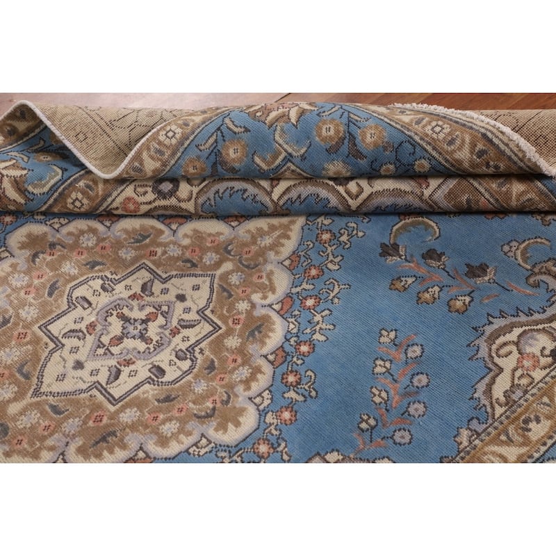 Traditional Blue Tabriz Persian Vintage Area Rug Handmade Wool Carpet - 6'4" x 9'8"