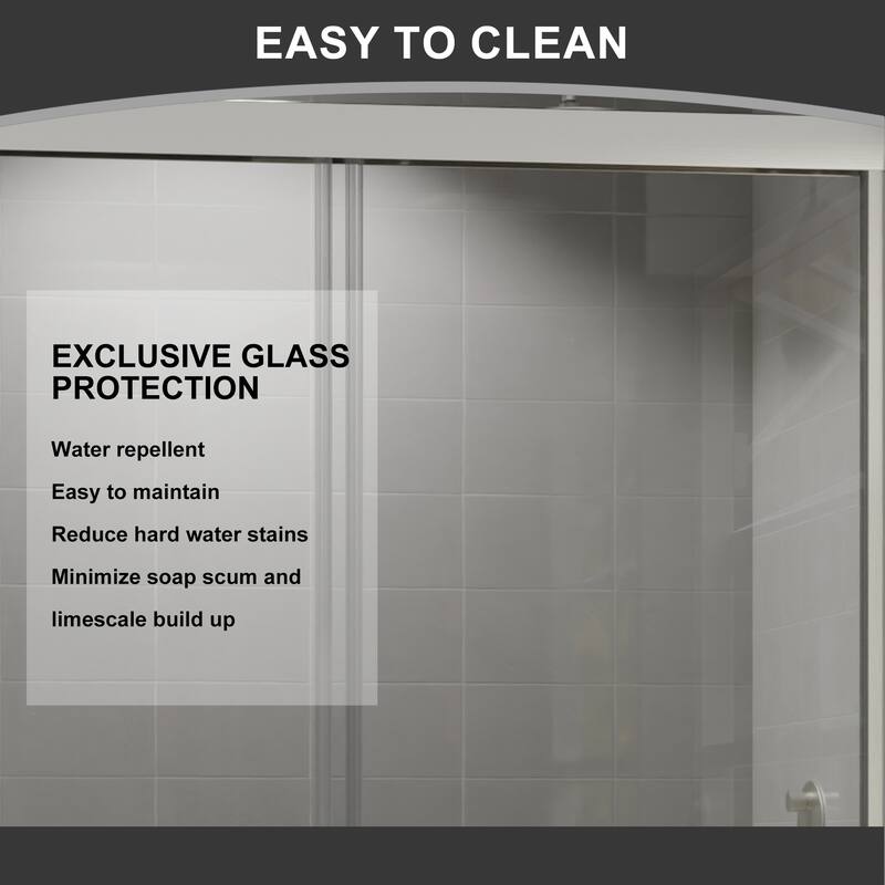 Semi-Frameless Double-sliding Shower Door with Clear Glass - 60 in.Wx72 in.H