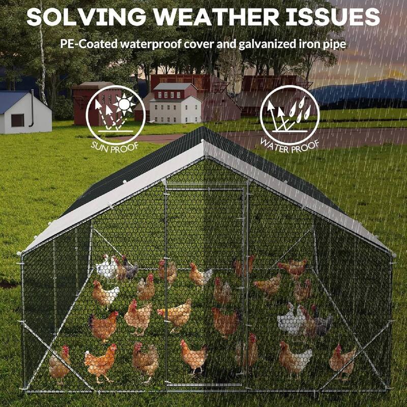 Large Metal Chicken Coop, Walk in Poultry Cage for 20/ 30 Chickens