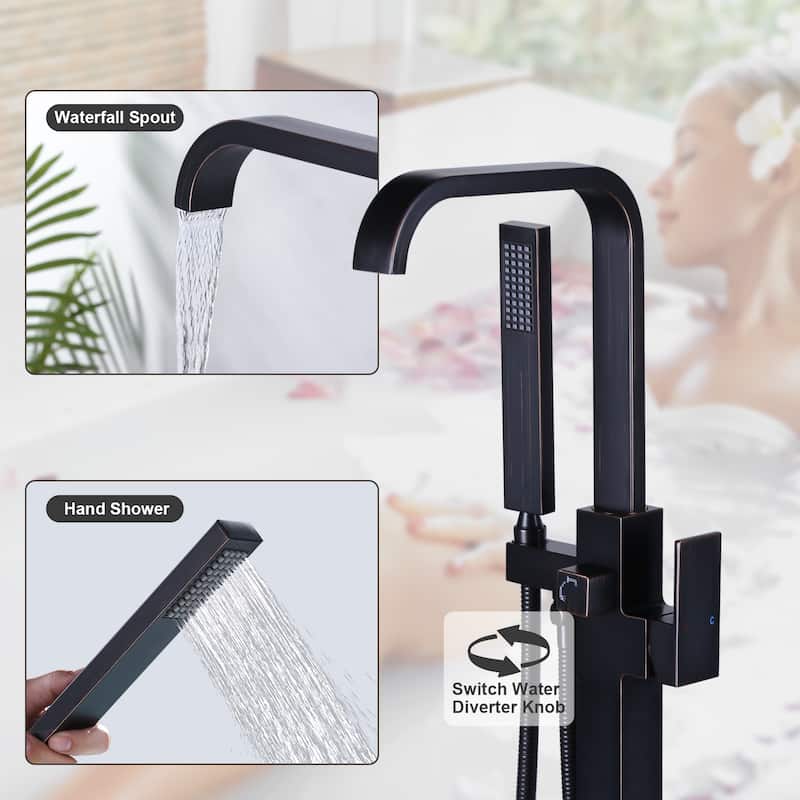 WOWOW Waterfall Single-Handle Freestanding Tub Faucet with Hand Shower