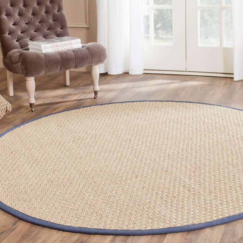 SAFAVIEH Natural Fiber Marina Basketweave Seagrass Rug - 6' Round - Natural/Navy Blue - Round