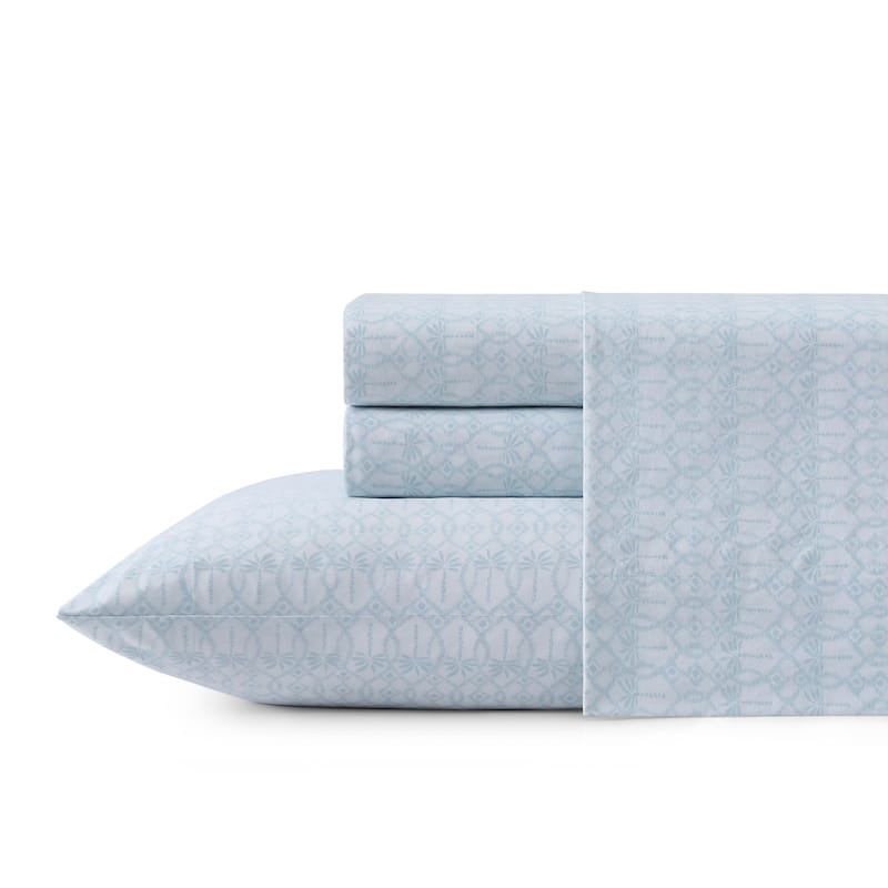Tommy Bahama Cotton Printed Sheet Sets and Pillowcase Pairs - Queen - Palm Tree Ikat Blue