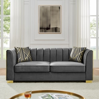 Velvet Chesterfield 3 Seater Sofa, Button Tufted Upholstered Sofa ...