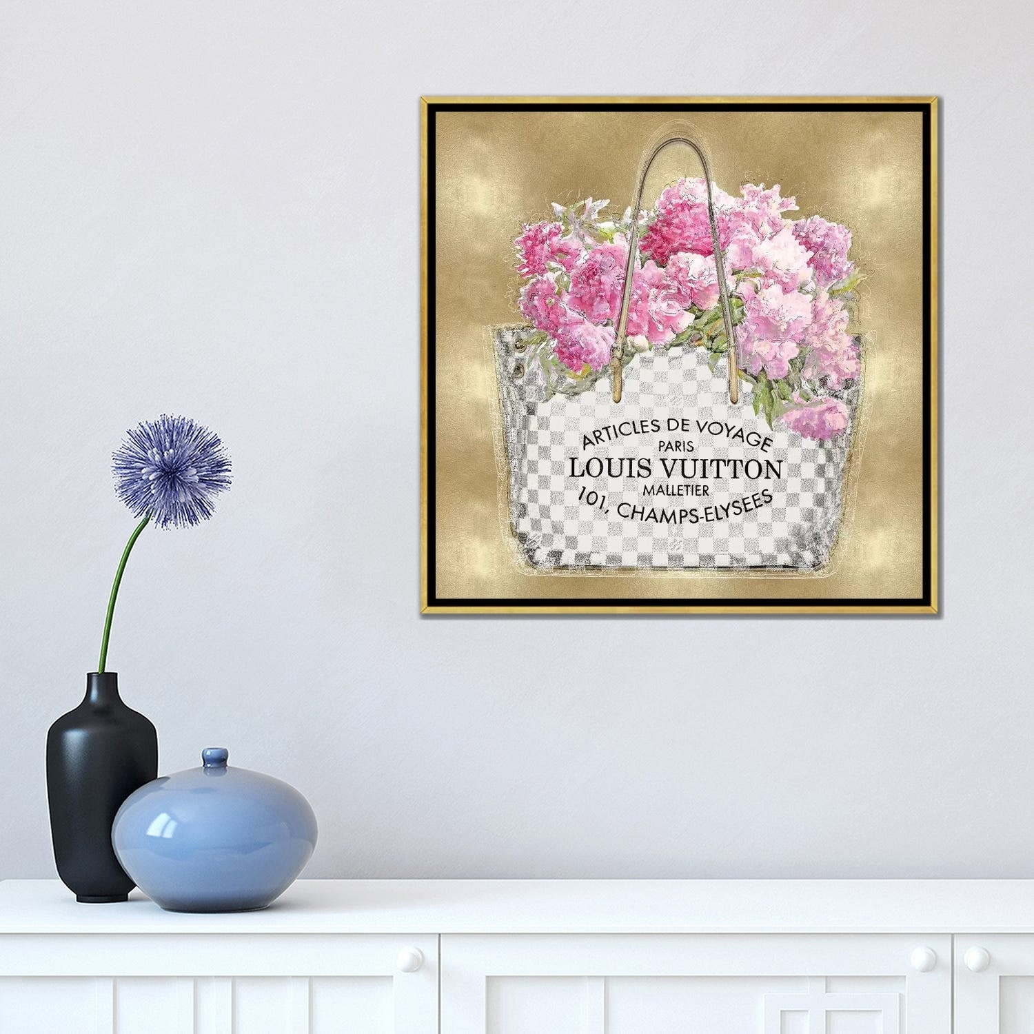 iCanvas Pink Bouquet On Gold by Madeline Blake Framed Canvas