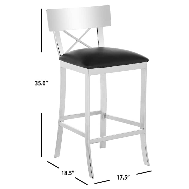 SAFAVIEH Peggie 35-inch Stainless Steel Cross Back Black Counter Stool - 17.5" x 18.5" x 35" - 18Wx19Dx35H