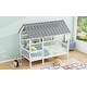 preview thumbnail 4 of 12, Wood Twin Size House Bed with Roof, Guardrail, and 2-Tier Storage Shelves, Sturdy Pine Frame, Easy Assembly, White