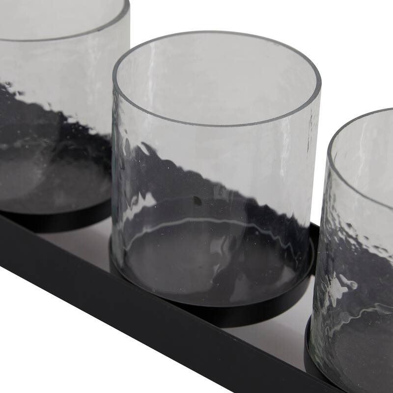 Black Metal Contemporary Candle Holder Set of 2 - 21 x 4 x 5