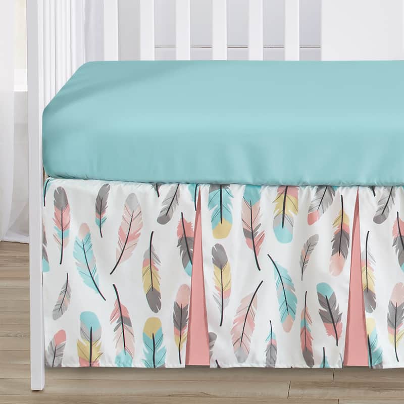 Sweet Jojo Designs Turquoise and Coral Feather Collection 4-piece Bumperless Crib Bedding Set