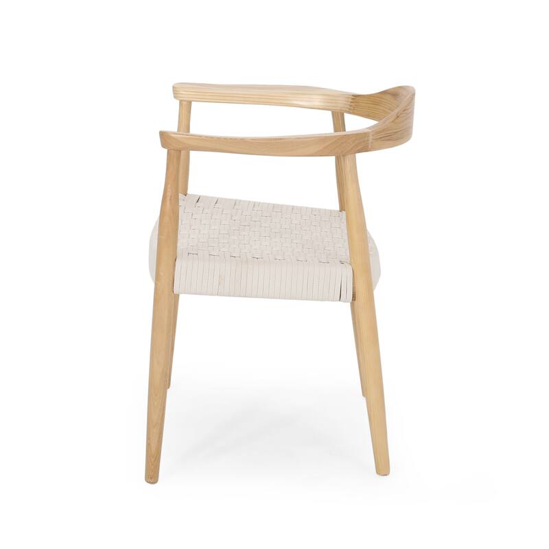 Modern Wooden Rope Woven Dining Chair with Curved Backrest for Dining Room Kitchen Bedroom Living Room Club