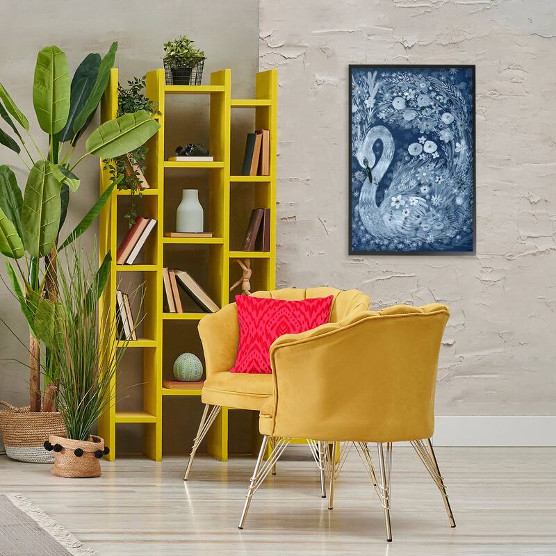 Stupell Swirling Florals Swan Framed Giclee Art Design By Kay Widdowson