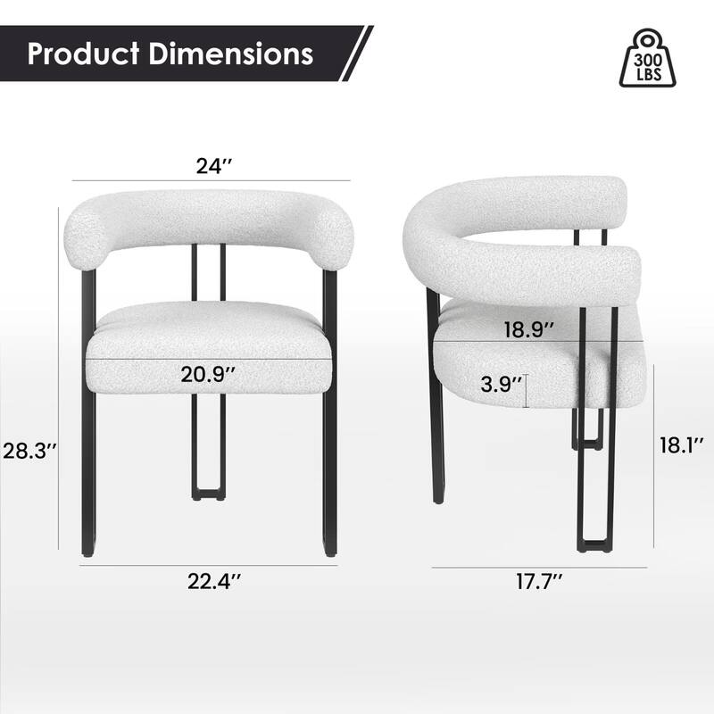 Upholstered Dining Arm Chairs with Metal Frame, Cushioned Seat & Back (Set of 2)