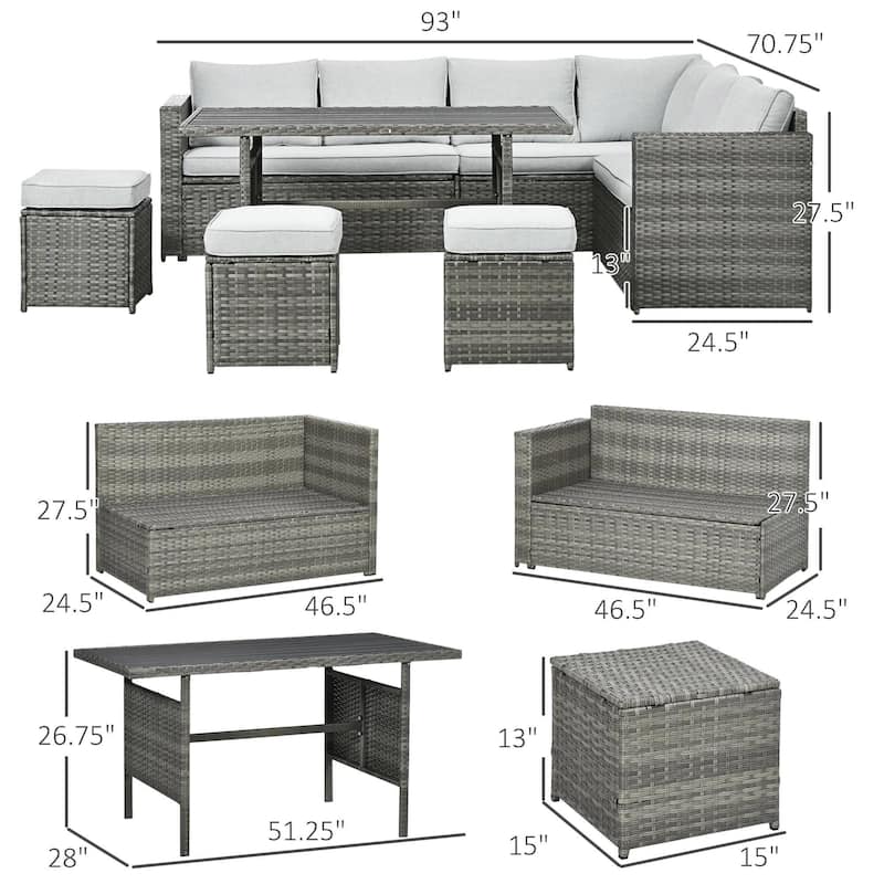 7PCS PE Rattan Patio Set, L Shape Sectional Storage, Weatherproof
