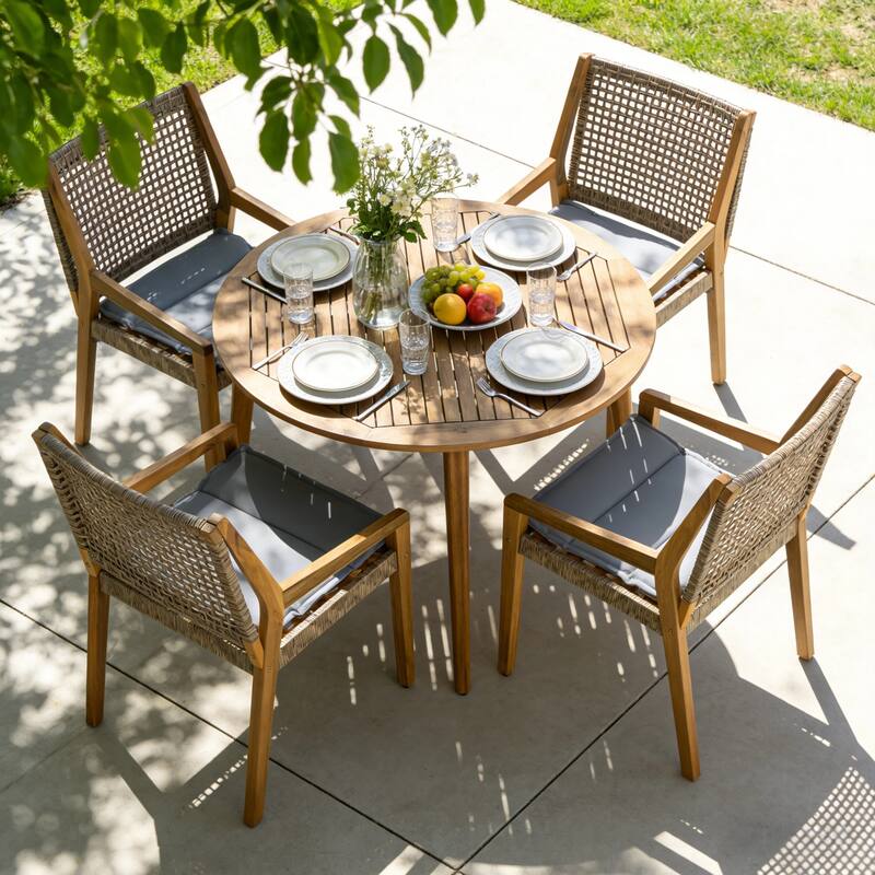 Christopher Knight Home- Blackthorne Acacia Wood Outdoor 5 Piece Dining Set