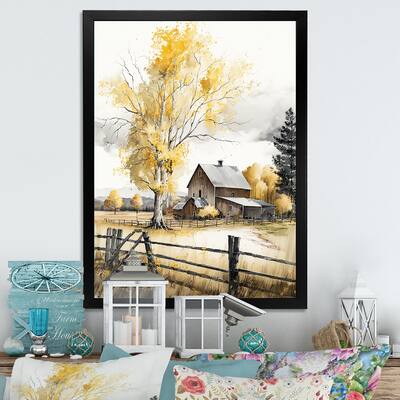 Designart "Yellow Barn In Spring VIII" Farmhouse / Country Framed Art Print