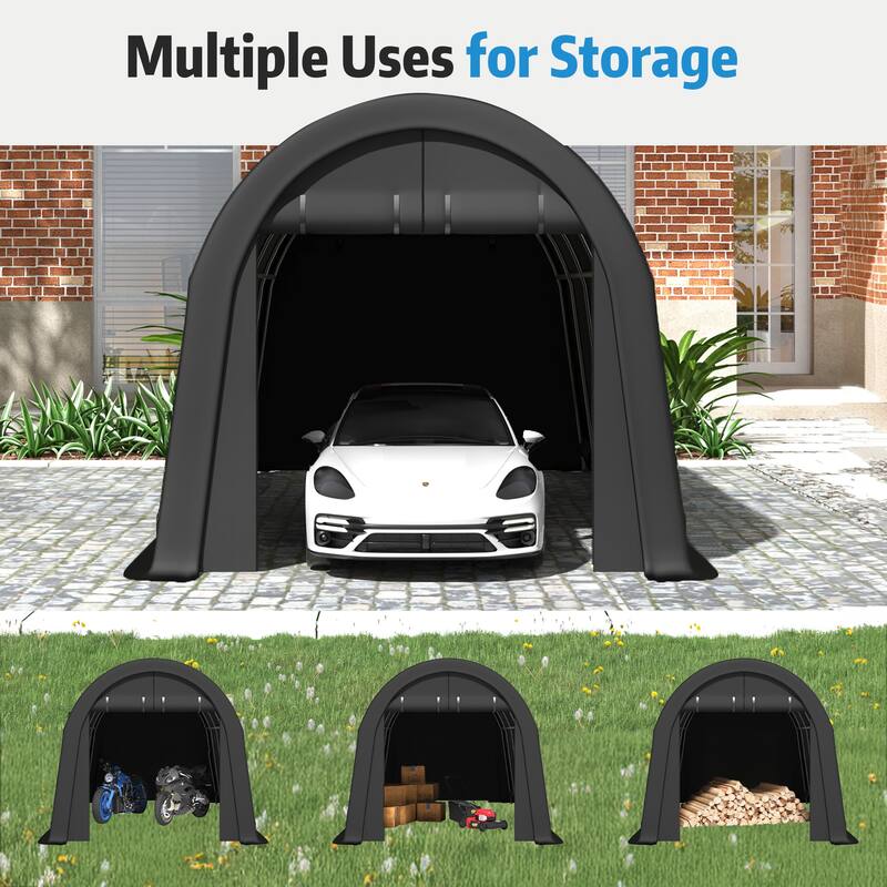 EROMMY Portable Garage, Heavy Duty Carport with All-Steel Metal Frame and Round Style Roof