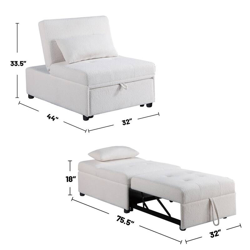 Sherpa Fabric Upholstered Sleeper Sofa Chair