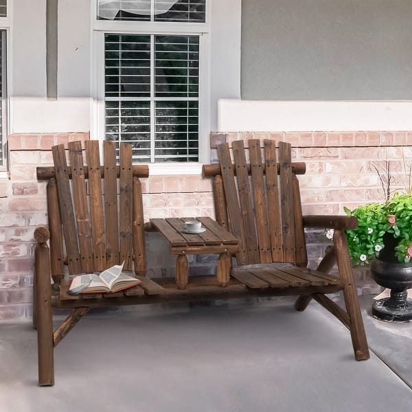 slide 2 of 18, Outsunny Wood Adirondack Patio Bench Chair Brown