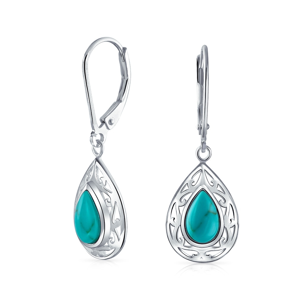 Natural Blue LAPIS LAZULI Drop Earrings 925 STERLING SILVER Leverback #21