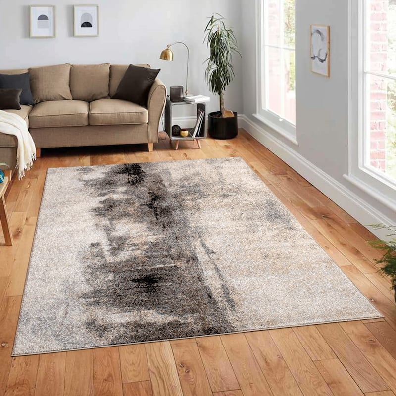 Modern Designer Rug in Cream Brown Black