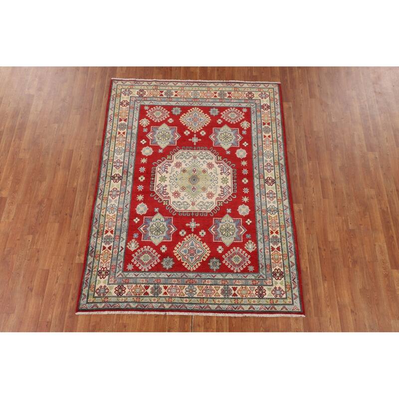 Red Kazak Oriental Area Rug Bedroom Hand-Knotted Wool Carpet - 5'0" x 6'9"
