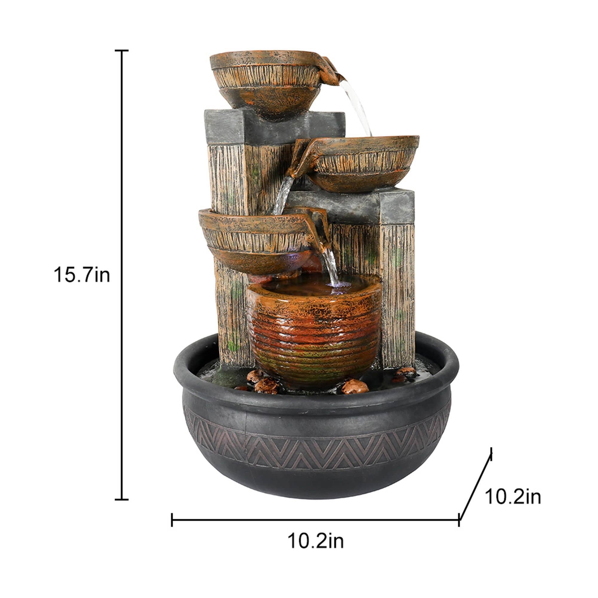 アメリカ通販ファッション 4-Tier Indoor Tabletop Waterfall Fountain with Lights, Resin トランプ