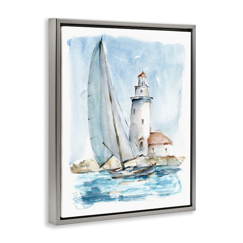 Stupell Nautical Sailboat & Lighthouse Framed Floater Canvas Wall Art by Ethan Harper