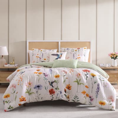 Bebejan Fresh Cut Flowers 200 Thread Count 100% Cotton Sateen 5 Piece Reversible Comforter Set