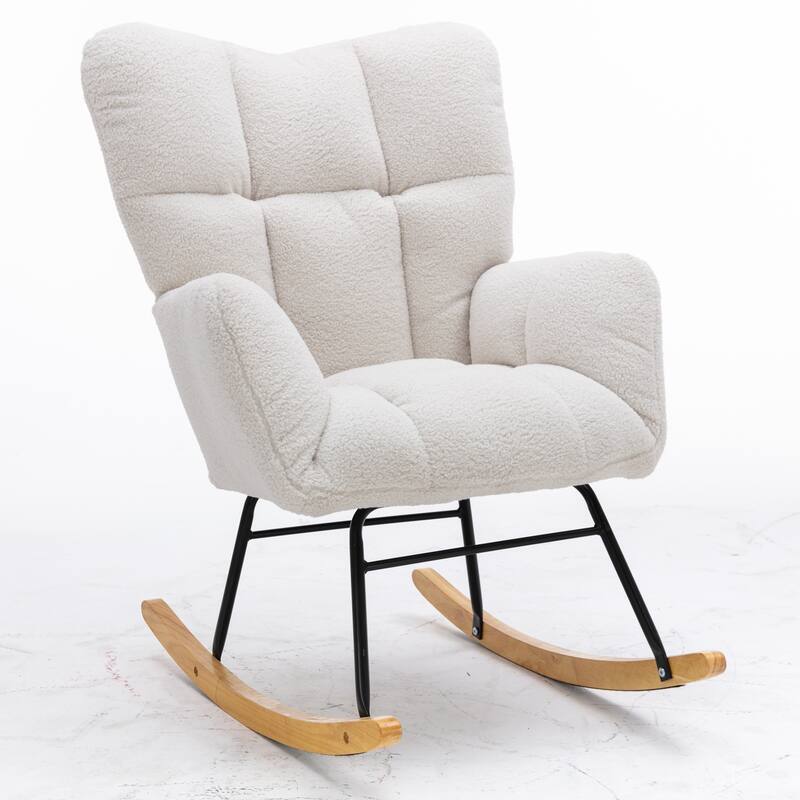 Mid Century Modern Teddy fabric Tufted Upholstered Rocking Chair Padded Seat for Living Room Bedroom