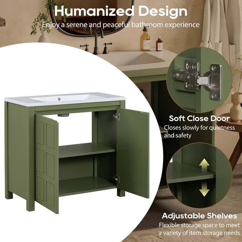 36" Retro Bathroom Vanity Organizer with Sink, Combo Cabinet Set, Bathroom Storage Cabinet