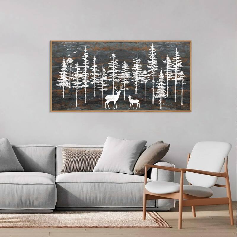 Minimalist Woodland Art Painting, Retro Tree Landscape