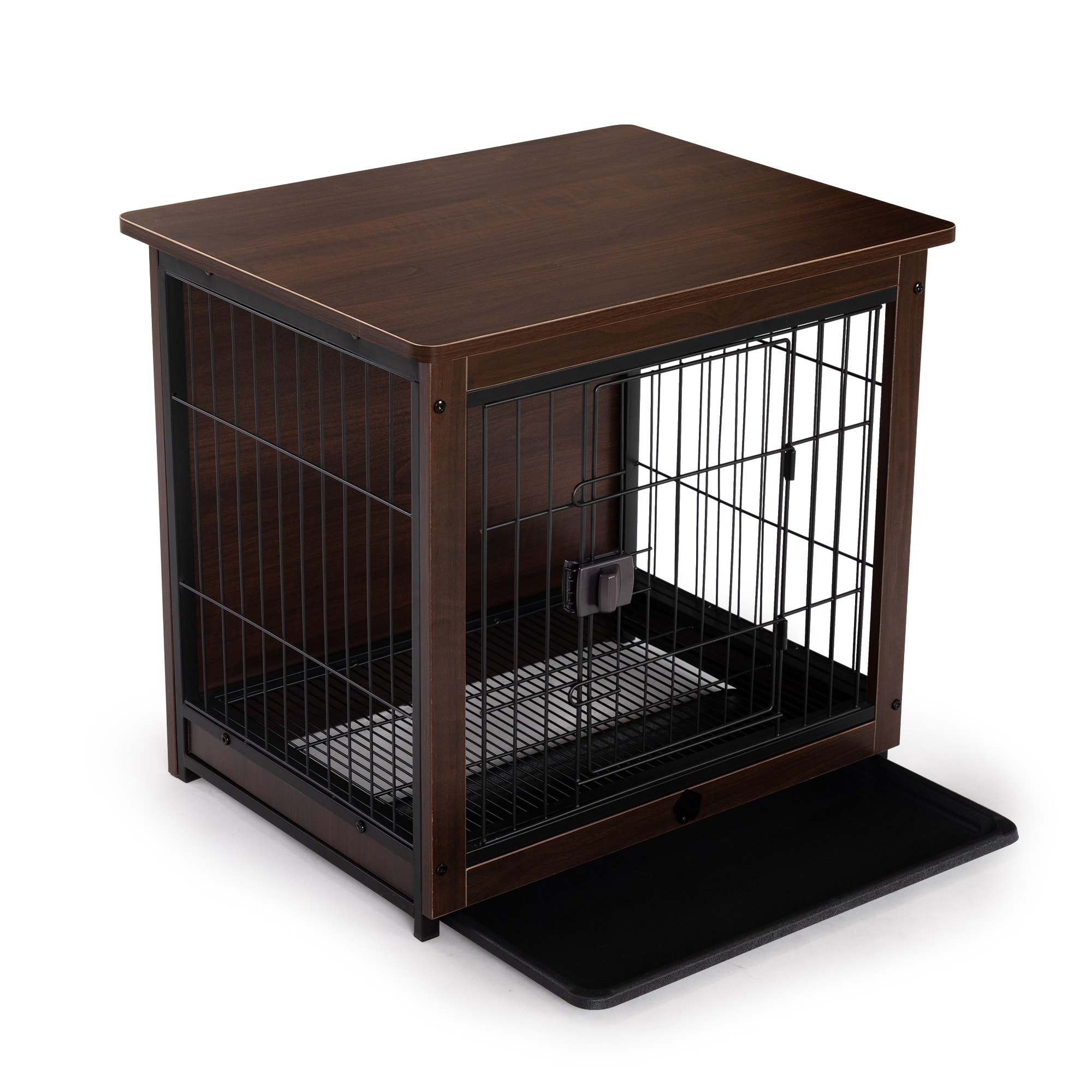 2 Tier 26in Dog Cage in Walnut with Removable Tray