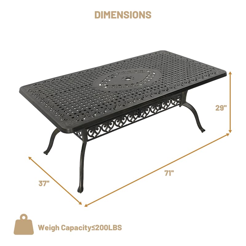Clihome 71" Cast Aluminum Patio Rectangular Dining Table
