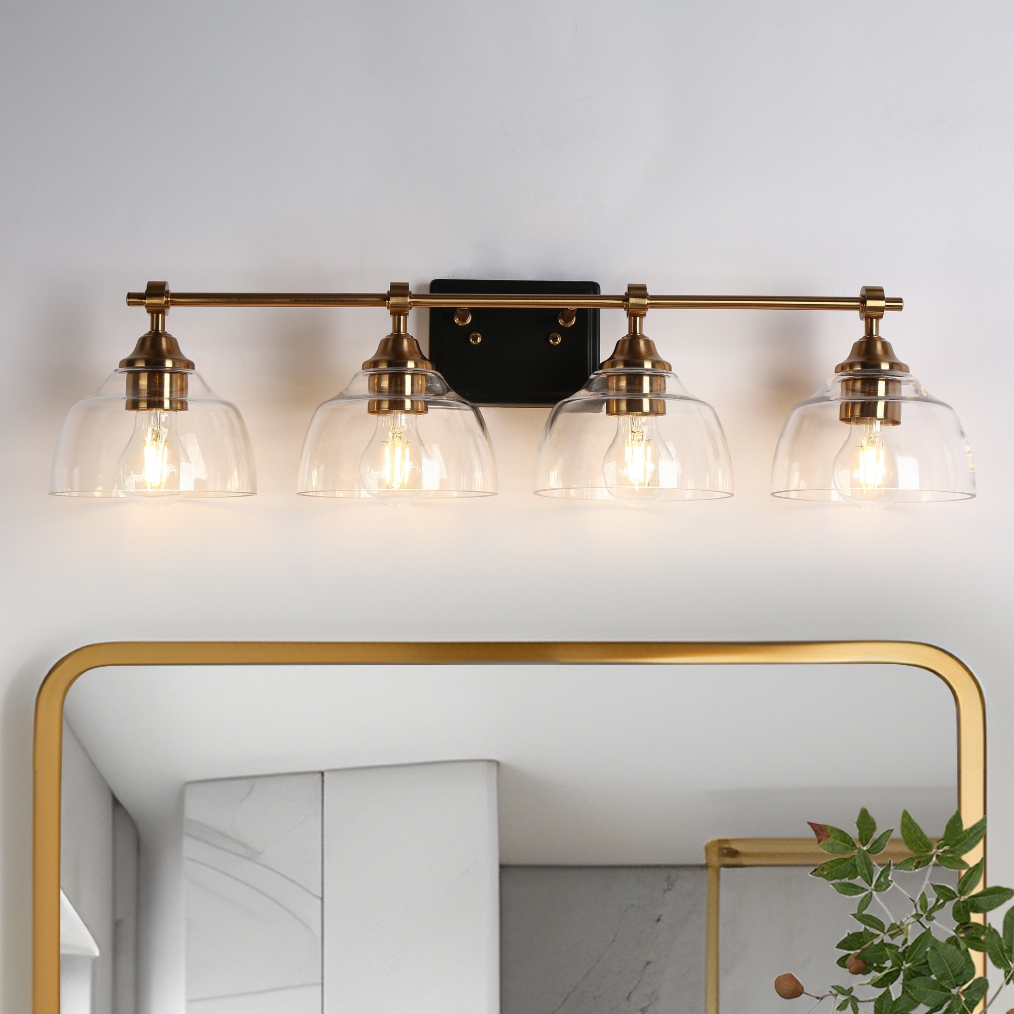 Modern Farmhouse 1 3 4 Light Gold Black Bathroom Vanity Light Glass Wall Sconces On Sale Bed Bath Beyond 37688139