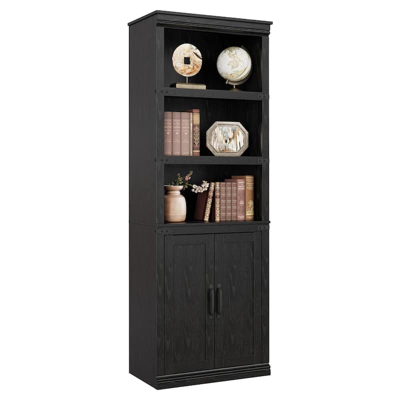 Book Shelf with Door, 5 Tier Wooden Book Case with Storage, 68.7"
