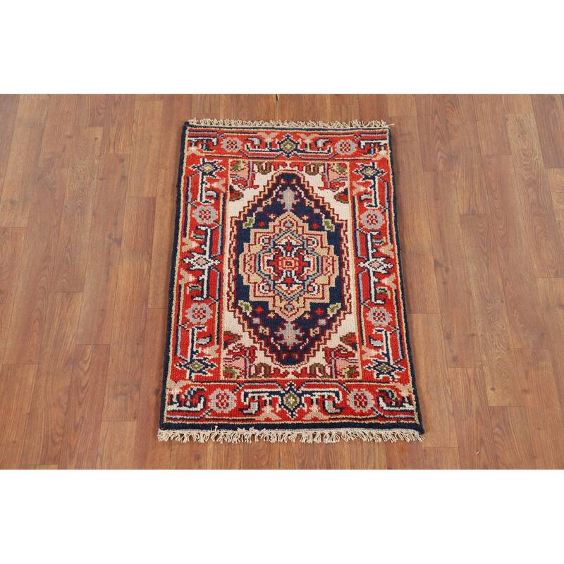 Heriz Serapi Indian Accent Rug Hand-Knotted Wool Carpet - 2'0" x 3'0"