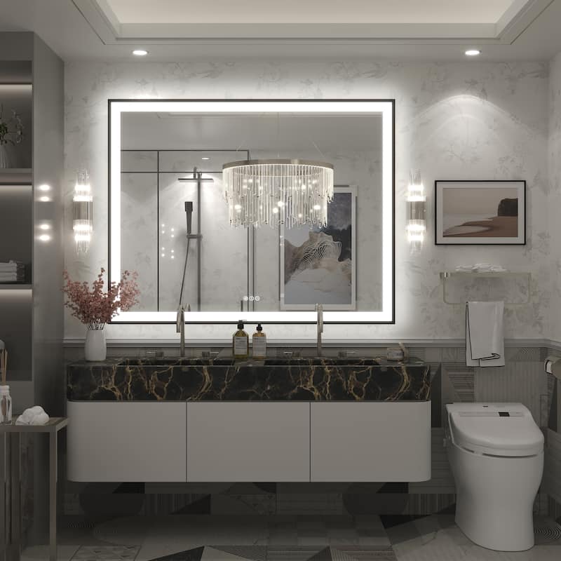Extra Large Black Frame LED Bathroom Vanity Mirror with 3 Years Warranty and UL Certified