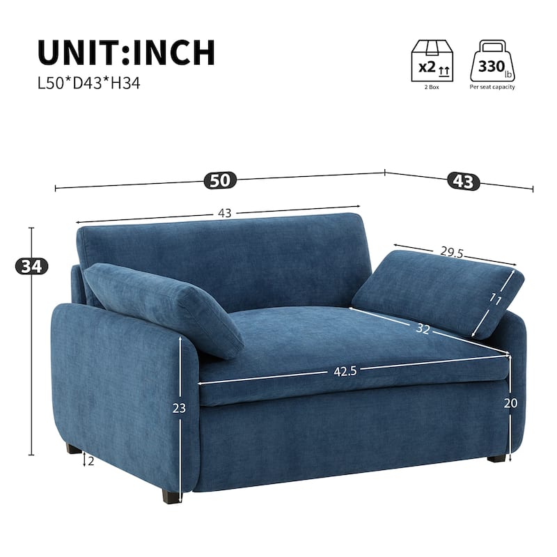 Roomfitters 50" Oversized Chenille Accent Chair, Wide Deep Seat Single Sofa, Modern Upholstered Lounge Chair with Pillows