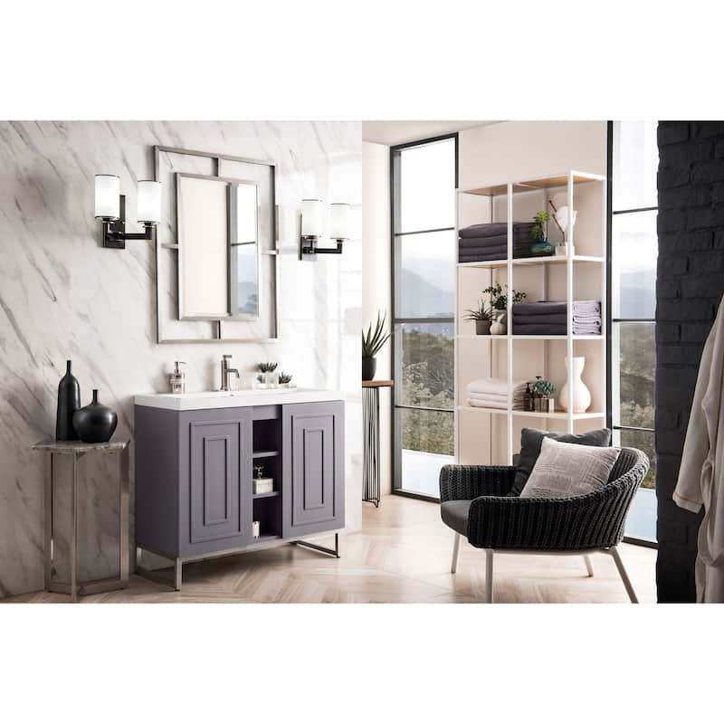 James Martin Vanities Alicante 39.5" Single Vanity Cabinet, Gray Smoke, w/ White Glossy Composite Stone Countertop