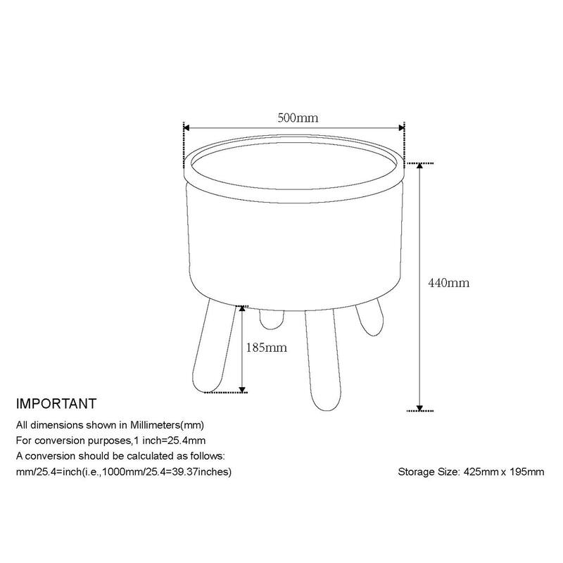 Mid-Century Modern Fabric and Wood Round Storage Ottoman with Tray