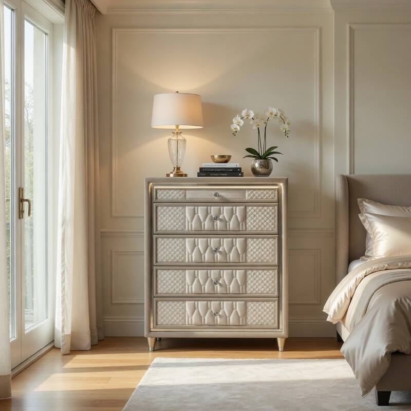 ivory dresser Barocco Double Dresser (Ivory And Gold) ESF Furniture