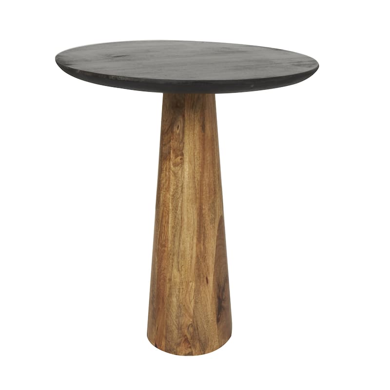 Mango Wood Handmade Cone Shaped Accent Table with Black Tabletops - Set of 3 Brown - Roche River Decor