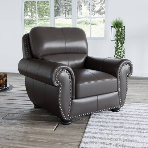 Abbyson Aaron Grey Top Grain Leather Chair