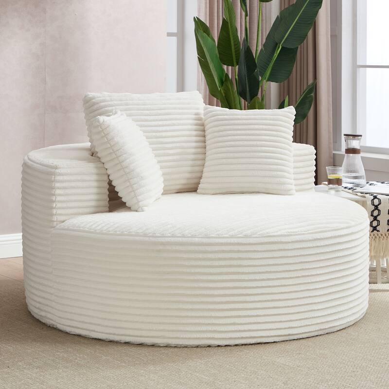 Round Sofa Bed with Memory Foam Sectional Couches for Living Room, Cloud Couch with 3 pillows - White
