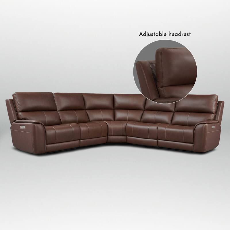 123''W Genuine Leather Power Double Width Sectional Sofa with Zero Gravity, Adjustable Headrest and USB&Type-C Ports