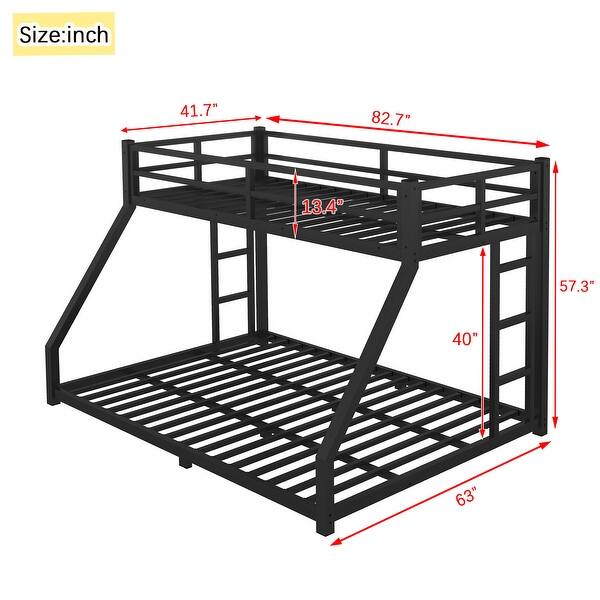 Twin XL over Queen Size Metal Bunk Bed with Space-Saving Design and Ladder for Teens