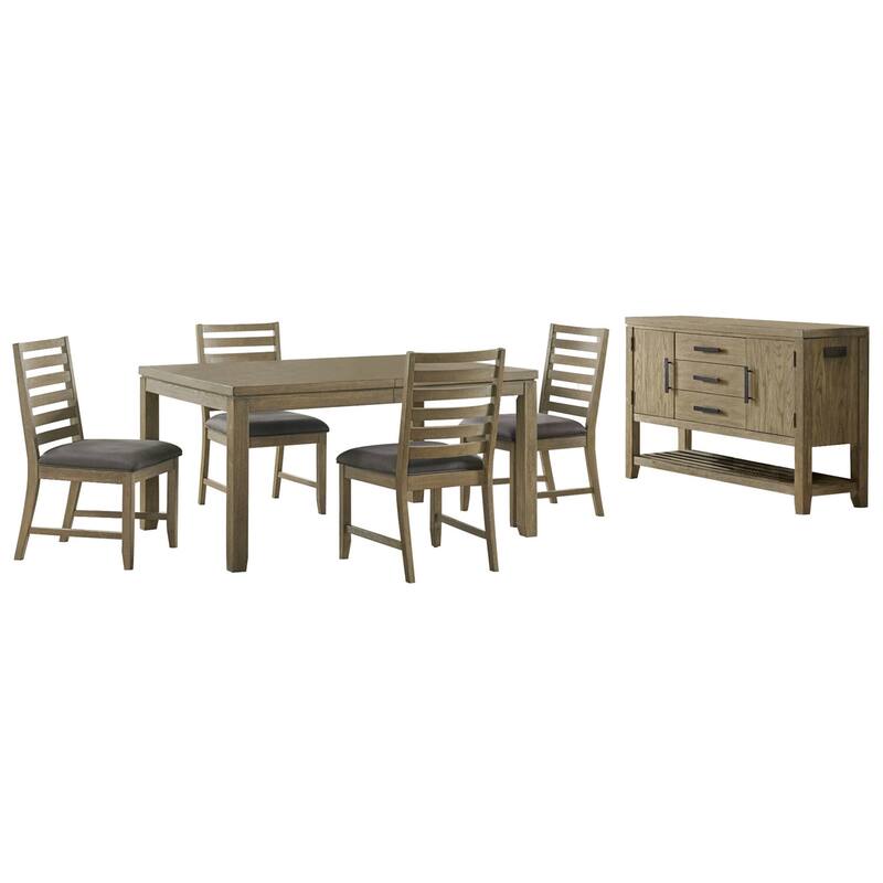 Extendable Dining Table Set with Storage Server & 4 Chairs - Brown Acacia Wood