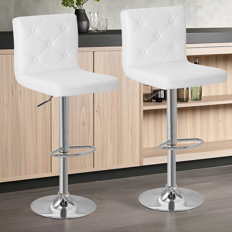 VECELO Bar Stools Set of 2 Armless Adjustable Swivel Modern PU Leather Button Barstools Four Colors are Available